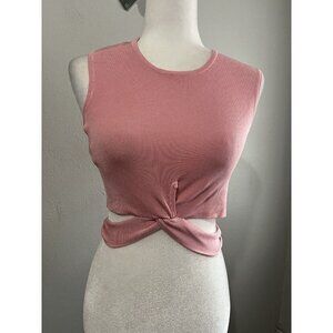 Repop Cropped Top Women Large Ribbed Cut Out Pink Viscose Stretchy